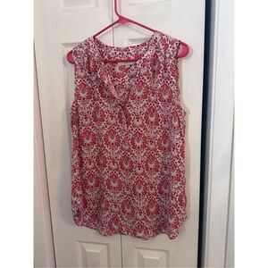Loft Women's Floral Sleeveless Split Neck Blouse Pink White Size Large